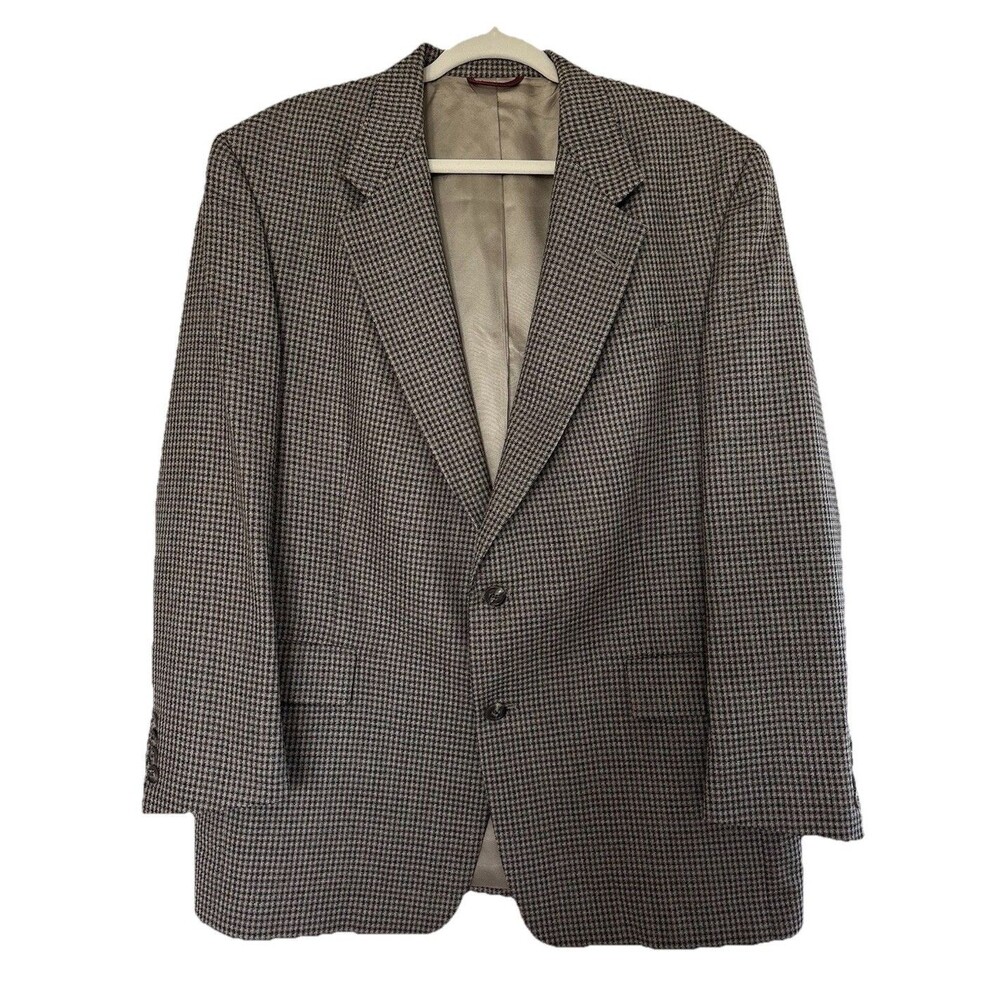Hart Schaffner Marx Houndstooth Blazer Men 44R Wool Sport Coat